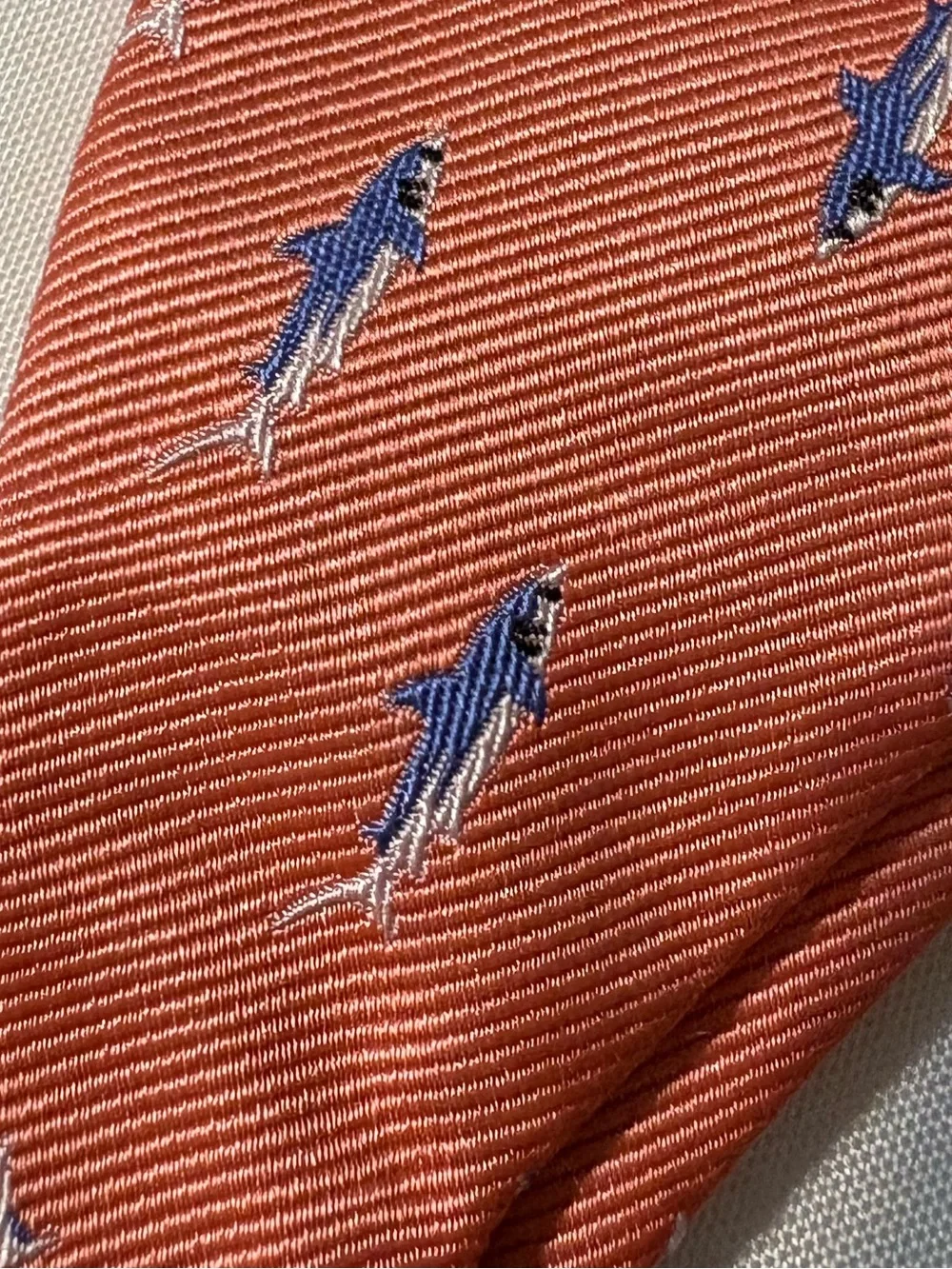 Saddlebred tie Coral‎ Bow Tie with blue shark pattern ocean summer theme NWT